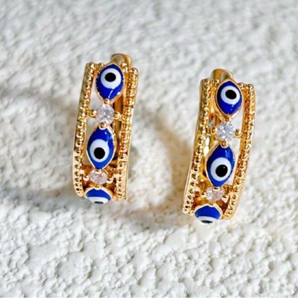 Gold and Blue Evil Eye Hoop Earrings 18k gold